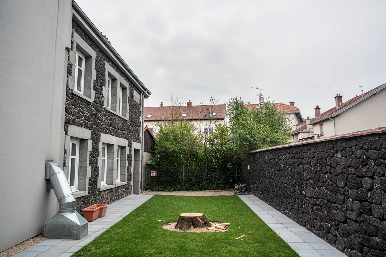 Cour dégagée après abattage à Clermont-Ferrand
