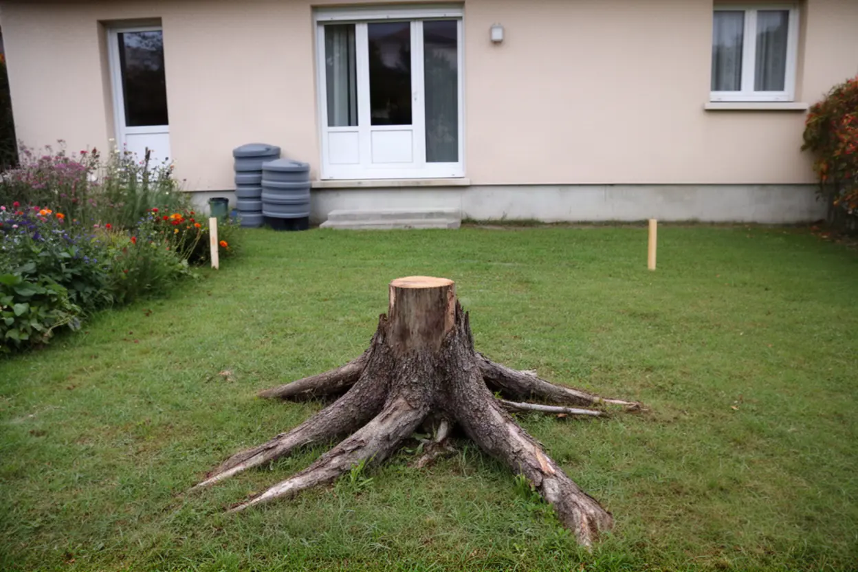 Souche avant extraction pour terrasse à Cébazat