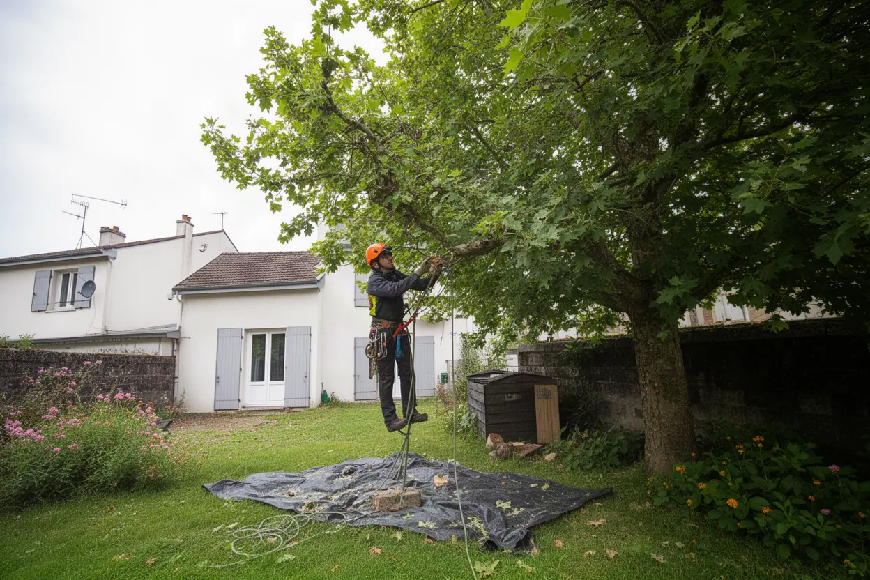 Élagueur réalisant une taille douce sur un arbre à Riom