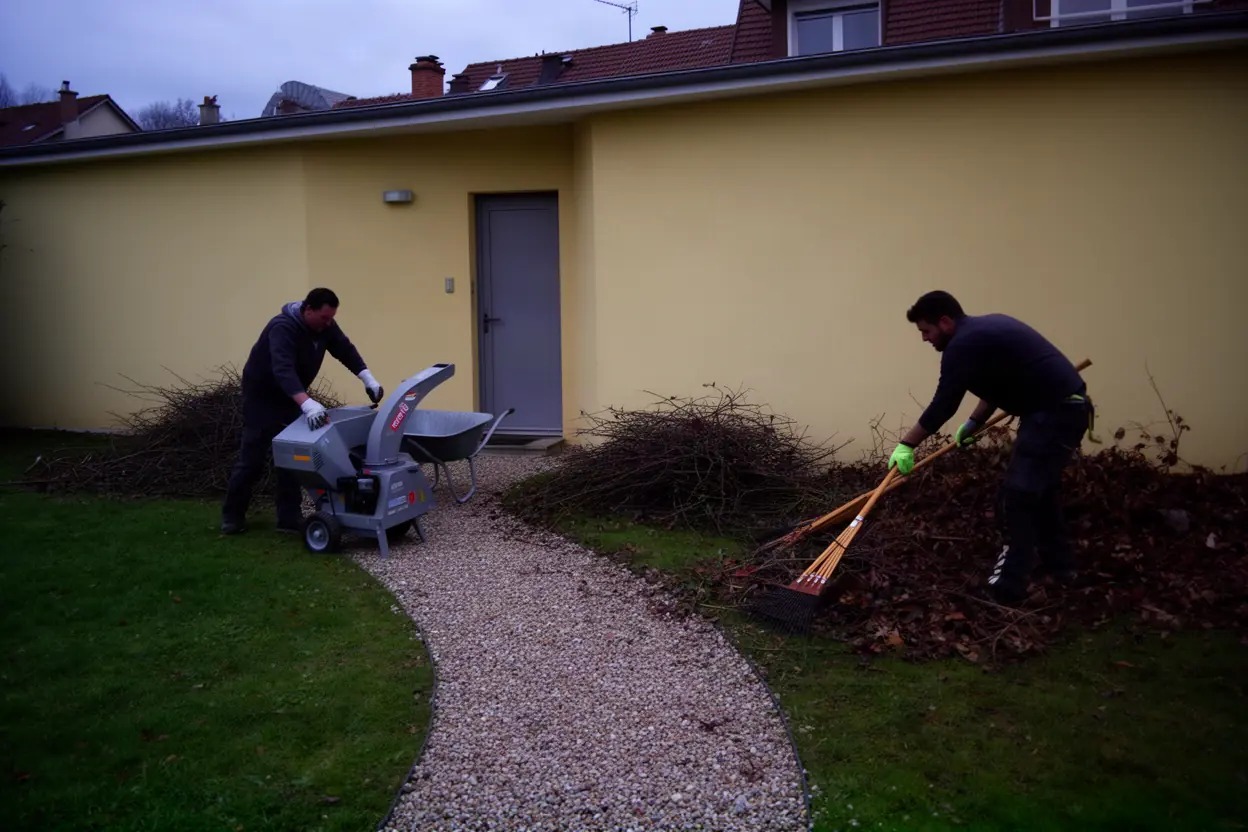 Équipe ramassant des déchets verts après élagage à Riom